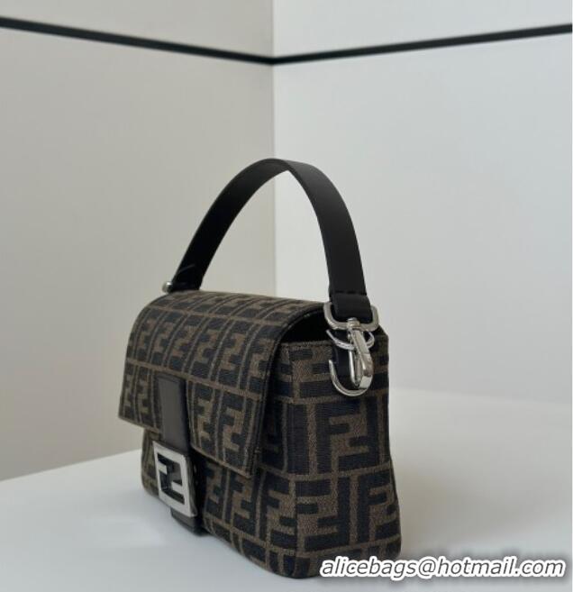 Top Grade Fendi Baguette Medium Bag in Brown FF jacquard fabric 8679M Brown/Silver 2025