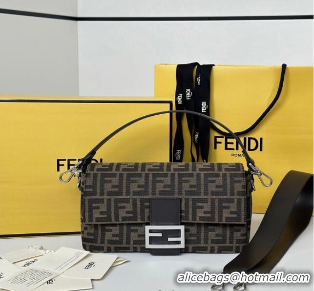 Top Grade Fendi Baguette Medium Bag in Brown FF jacquard fabric 8679M Brown/Silver 2025