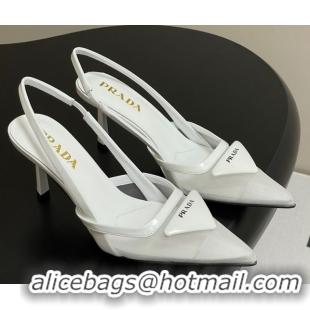 Fashion Prada Mesh fabric slingback pumps 7.5cm White 2025 1I891N