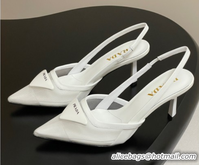 Fashion Prada Mesh fabric slingback pumps 7.5cm White 2025 1I891N