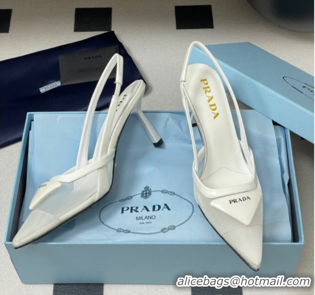 Fashion Prada Mesh fabric slingback pumps 7.5cm White 2025 1I891N