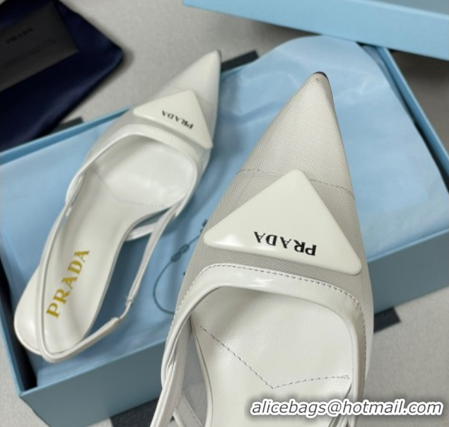 Fashion Prada Mesh fabric slingback pumps 7.5cm White 2025 1I891N