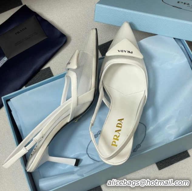 Fashion Prada Mesh fabric slingback pumps 7.5cm White 2025 1I891N