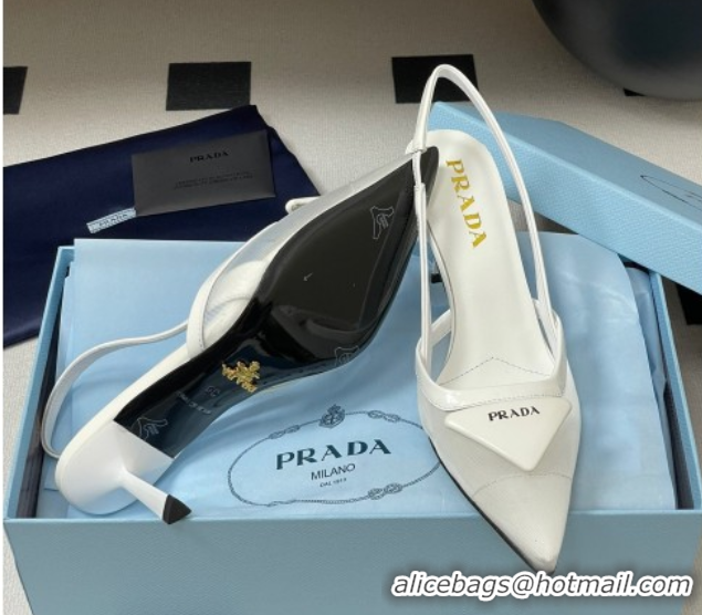 Fashion Prada Mesh fabric slingback pumps 7.5cm White 2025 1I891N