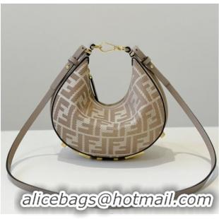 New Stylish Fendi Fendigraphy Mini Hobo Bag in denim-effect FF jacquard 8657 Dove Grey 2025