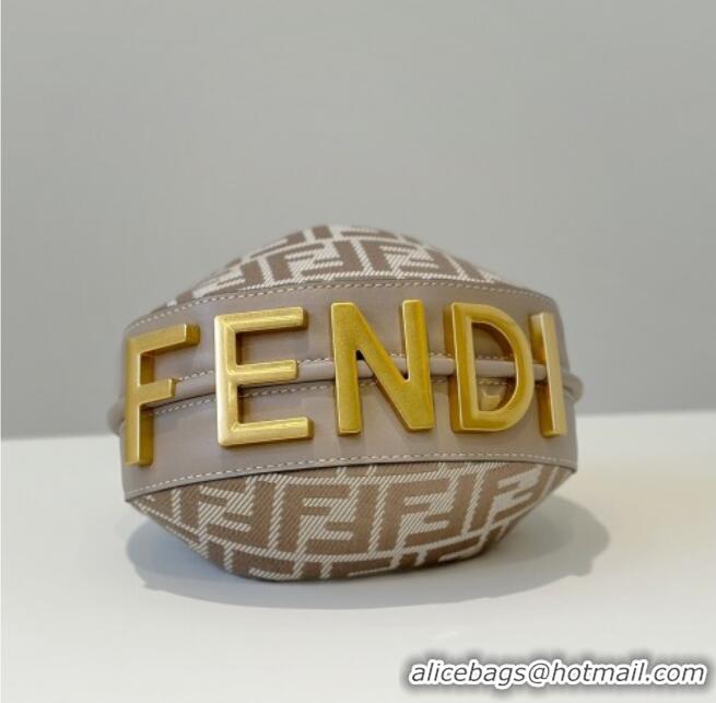 New Stylish Fendi Fendigraphy Mini Hobo Bag in denim-effect FF jacquard 8657 Dove Grey 2025