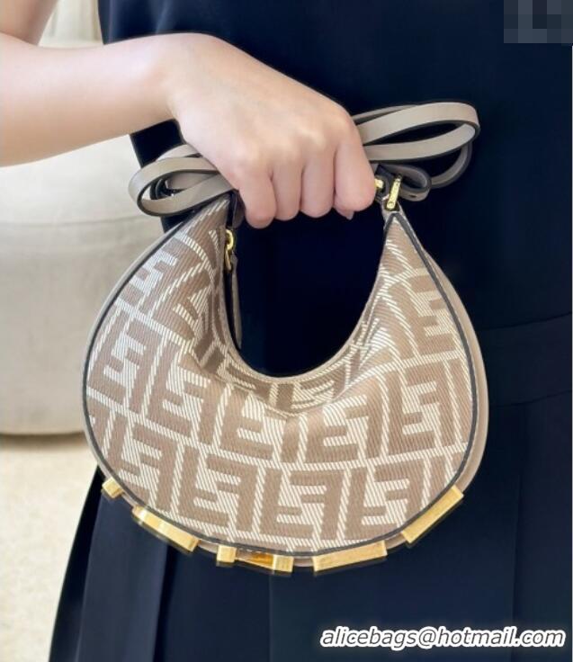 New Stylish Fendi Fendigraphy Mini Hobo Bag in denim-effect FF jacquard 8657 Dove Grey 2025
