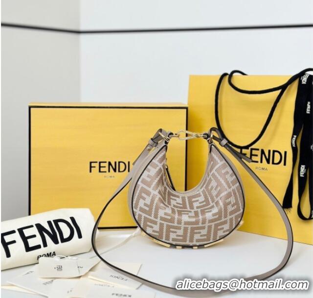 New Stylish Fendi Fendigraphy Mini Hobo Bag in denim-effect FF jacquard 8657 Dove Grey 2025