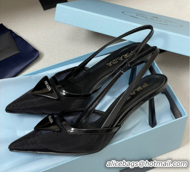 Duplicate Prada Mesh fabric slingback pumps 7.5cm Black 2025 1I891N