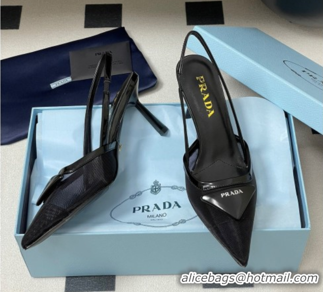 Duplicate Prada Mesh fabric slingback pumps 7.5cm Black 2025 1I891N