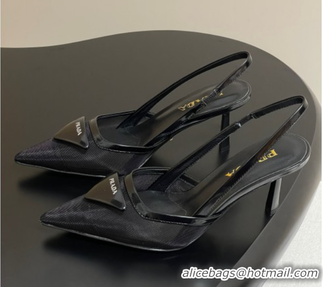 Duplicate Prada Mesh fabric slingback pumps 7.5cm Black 2025 1I891N