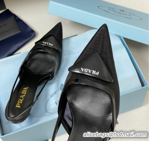 Duplicate Prada Mesh fabric slingback pumps 7.5cm Black 2025 1I891N