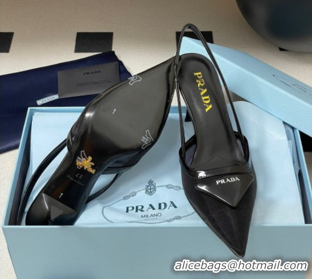 Duplicate Prada Mesh fabric slingback pumps 7.5cm Black 2025 1I891N