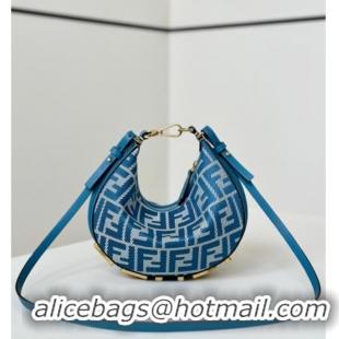 Top Quality Fendi Fendigraphy Mini Hobo Bag in denim-effect FF jacquard 8657 Blue 2025