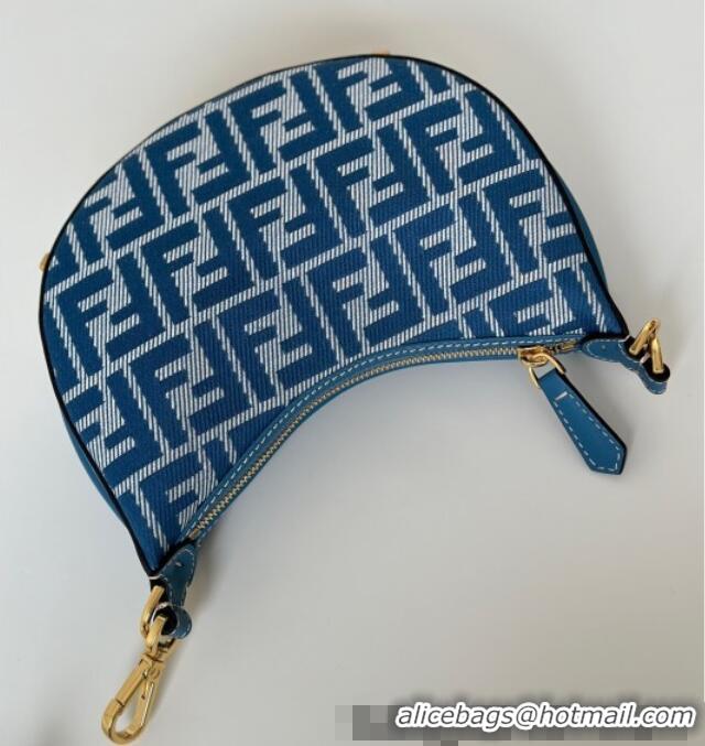 Top Quality Fendi Fendigraphy Mini Hobo Bag in denim-effect FF jacquard 8657 Blue 2025
