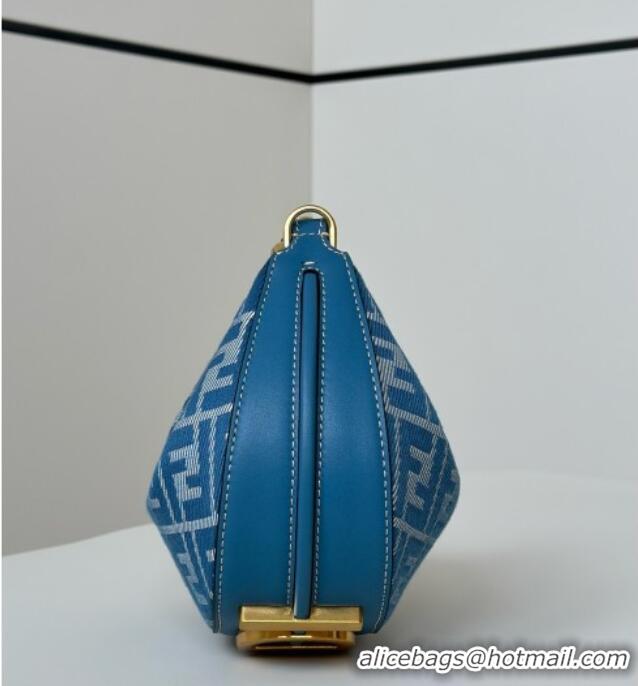 Top Quality Fendi Fendigraphy Mini Hobo Bag in denim-effect FF jacquard 8657 Blue 2025