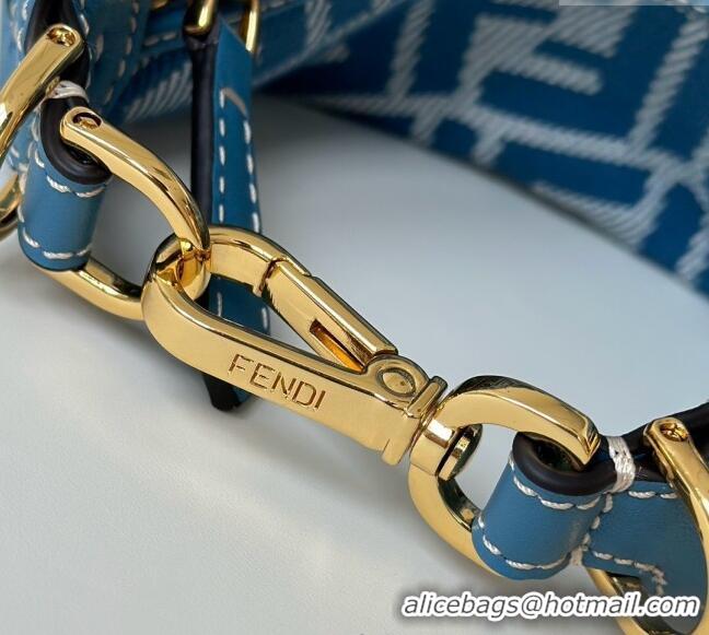 Top Quality Fendi Fendigraphy Mini Hobo Bag in denim-effect FF jacquard 8657 Blue 2025