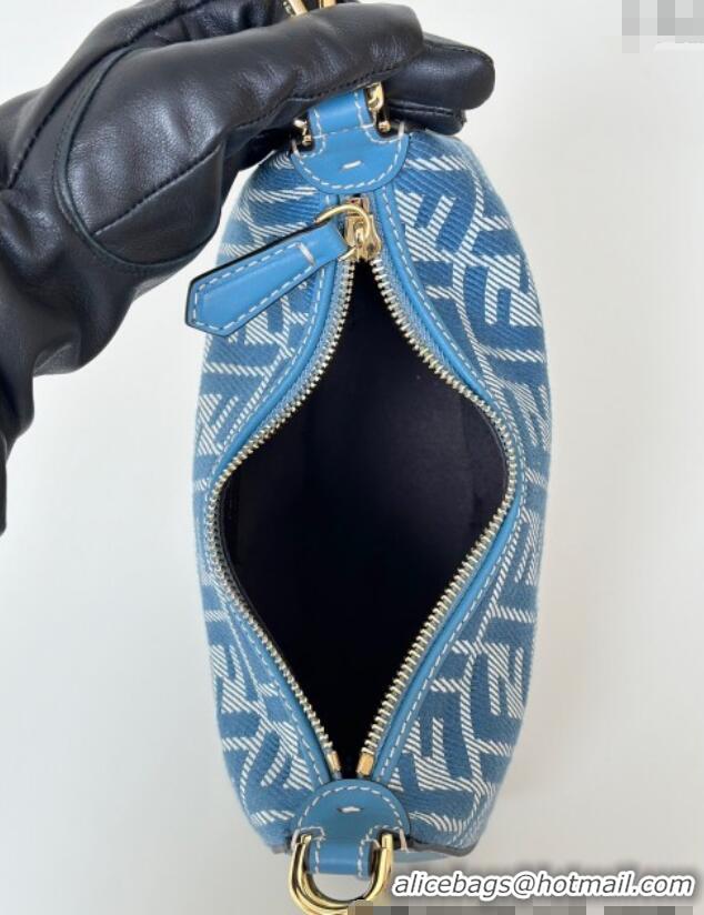 Top Quality Fendi Fendigraphy Mini Hobo Bag in denim-effect FF jacquard 8657 Blue 2025