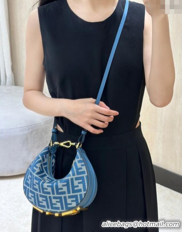 Top Quality Fendi Fendigraphy Mini Hobo Bag in denim-effect FF jacquard 8657 Blue 2025