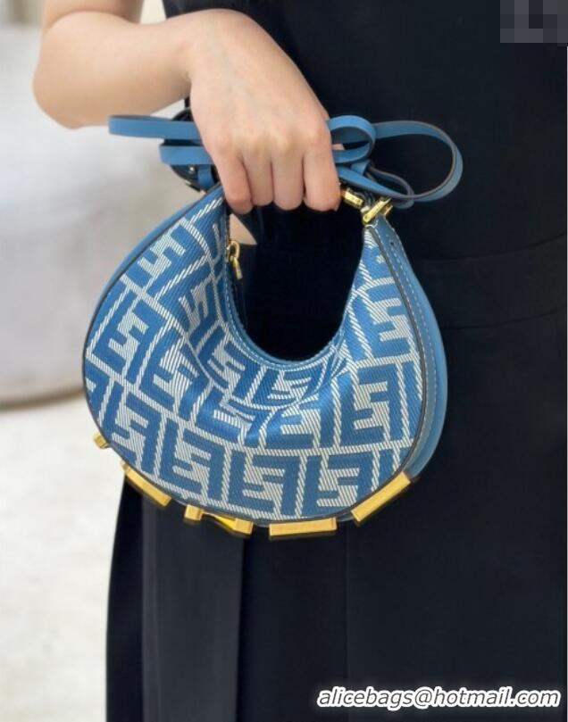 Top Quality Fendi Fendigraphy Mini Hobo Bag in denim-effect FF jacquard 8657 Blue 2025