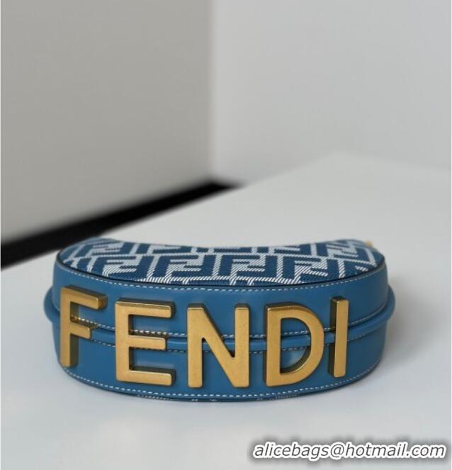 Top Quality Fendi Fendigraphy Mini Hobo Bag in denim-effect FF jacquard 8657 Blue 2025