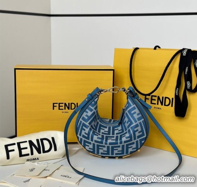 Top Quality Fendi Fendigraphy Mini Hobo Bag in denim-effect FF jacquard 8657 Blue 2025