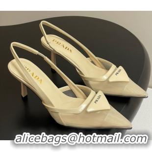 Comfortable Prada Mesh fabric slingback pumps 7.5cm Beige 2025 1I891N