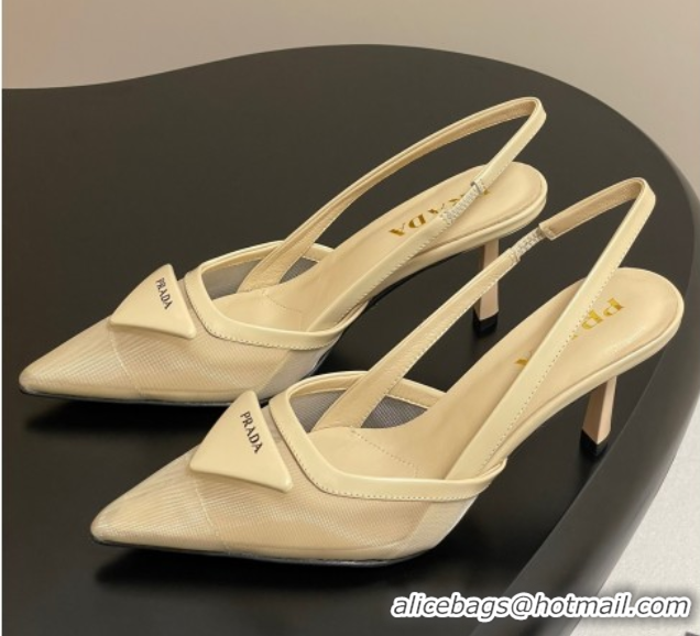 Comfortable Prada Mesh fabric slingback pumps 7.5cm Beige 2025 1I891N