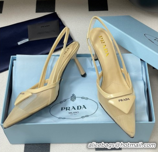 Comfortable Prada Mesh fabric slingback pumps 7.5cm Beige 2025 1I891N