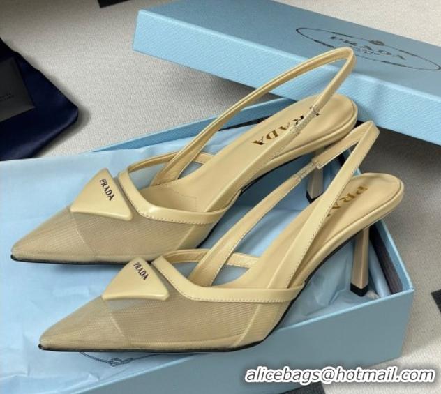 Comfortable Prada Mesh fabric slingback pumps 7.5cm Beige 2025 1I891N