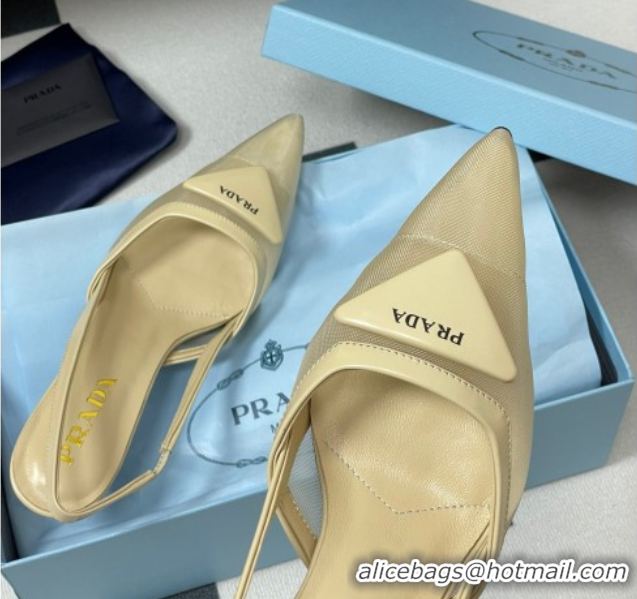 Comfortable Prada Mesh fabric slingback pumps 7.5cm Beige 2025 1I891N