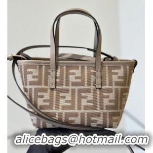 Modern Classic Fendi Roll Mini Tote Bag in denim-effect FF jacquard 8655E dove grey 2025