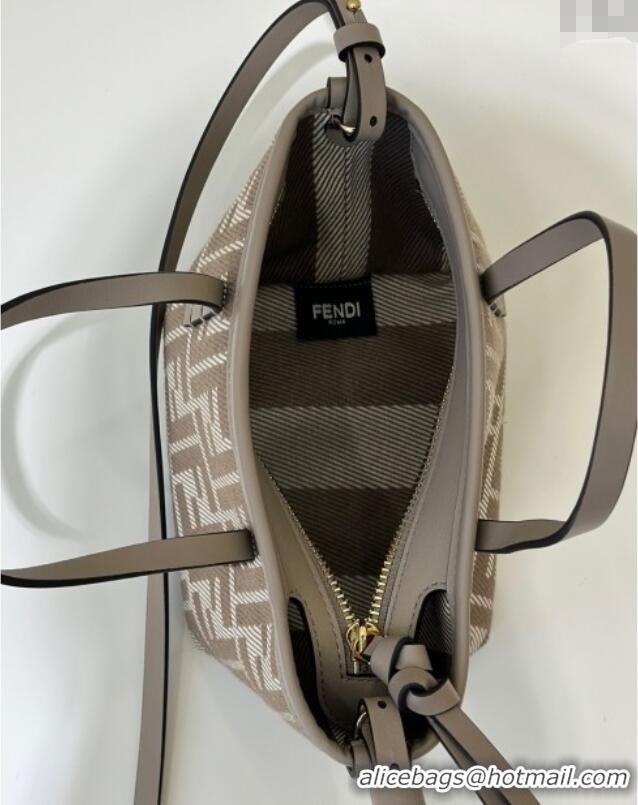 Modern Classic Fendi Roll Mini Tote Bag in denim-effect FF jacquard 8655E dove grey 2025