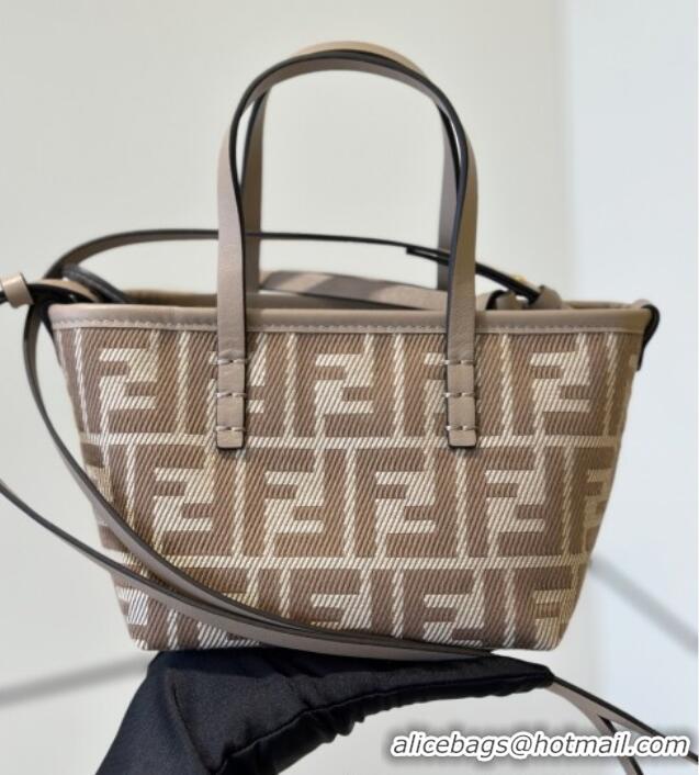 Modern Classic Fendi Roll Mini Tote Bag in denim-effect FF jacquard 8655E dove grey 2025