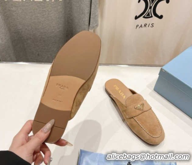 Best Product Prada Suede Mules/Slippers Dark Beige 2025 1D766N