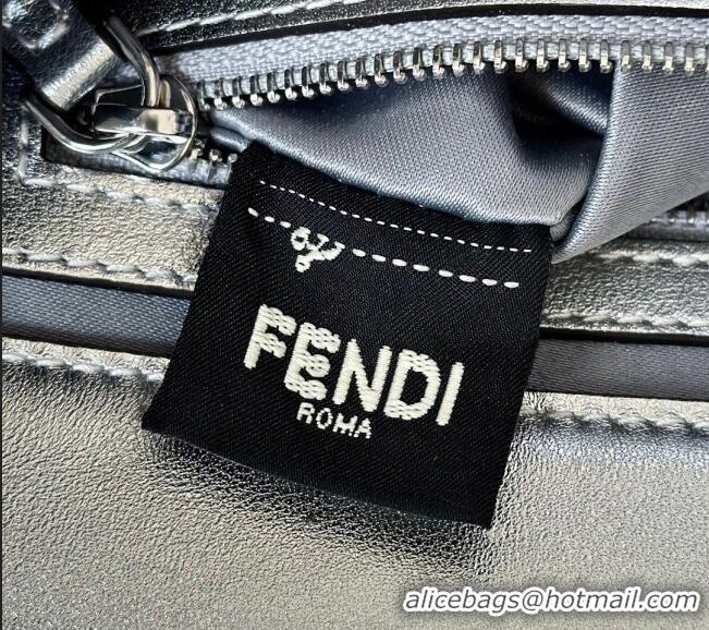 Top Grade Fendi Baguette Medium Bag in leather and Suede with strass FF motif 8632L Silver 2025