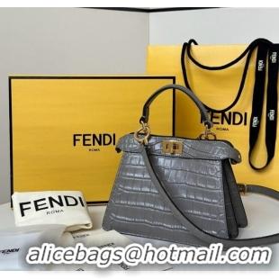Market Sells Fendi Peekaboo ISeeU Petite Bag in Crocodile Embossed Leather 66805 Dark Grey 2025