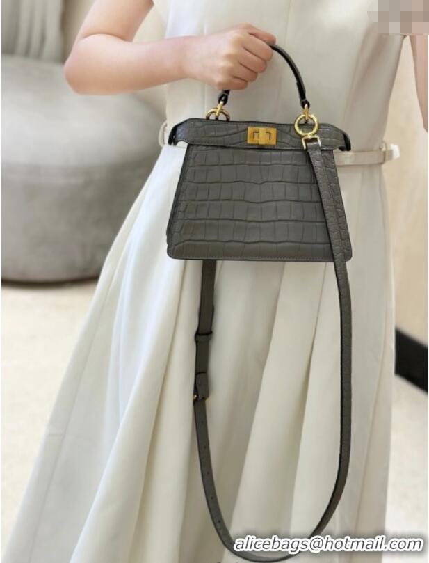 Market Sells Fendi Peekaboo ISeeU Petite Bag in Crocodile Embossed Leather 66805 Dark Grey 2025
