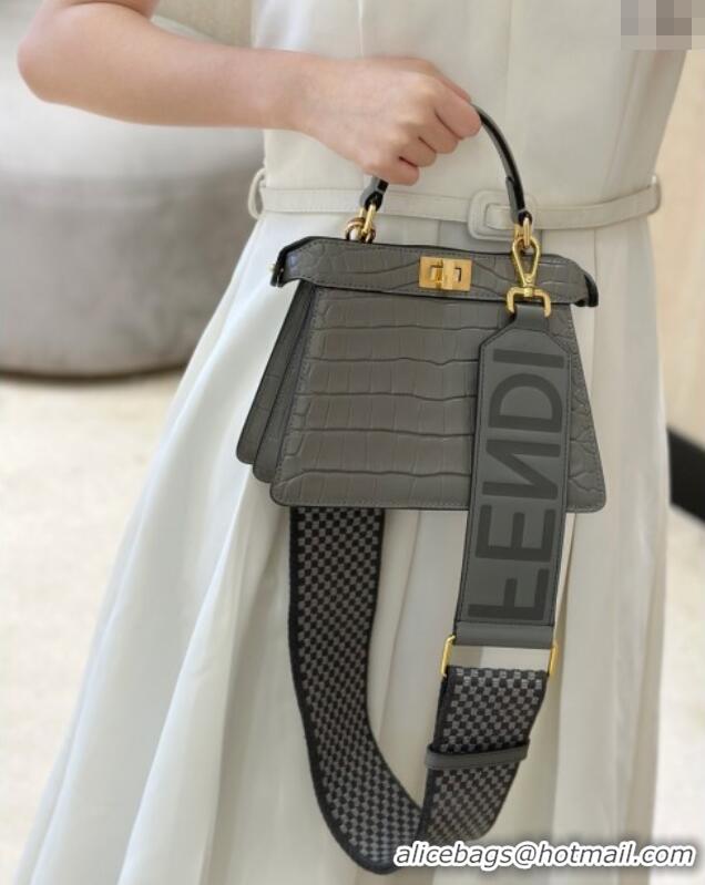 Market Sells Fendi Peekaboo ISeeU Petite Bag in Crocodile Embossed Leather 66805 Dark Grey 2025