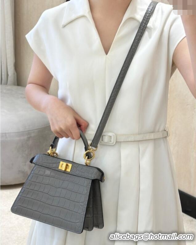 Market Sells Fendi Peekaboo ISeeU Petite Bag in Crocodile Embossed Leather 66805 Dark Grey 2025