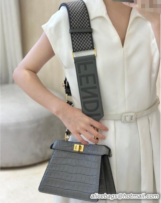 Market Sells Fendi Peekaboo ISeeU Petite Bag in Crocodile Embossed Leather 66805 Dark Grey 2025