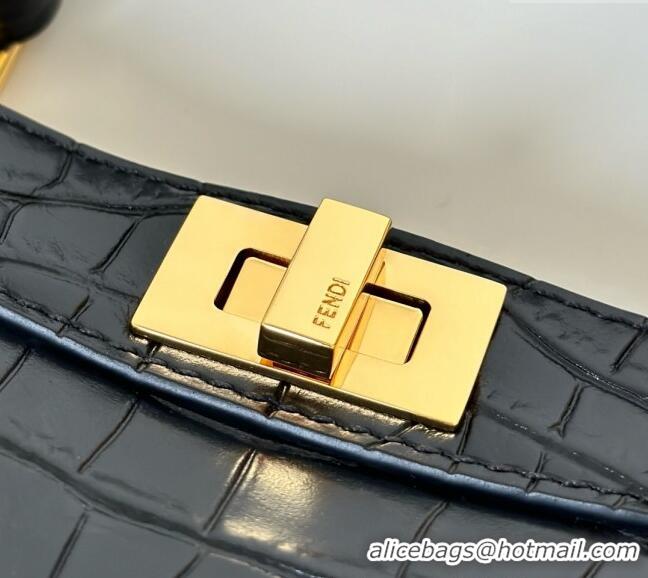 Best Quality Fendi Peekaboo ISeeU Petite Bag in Crocodile Embossed Leather 66805 Black 2025