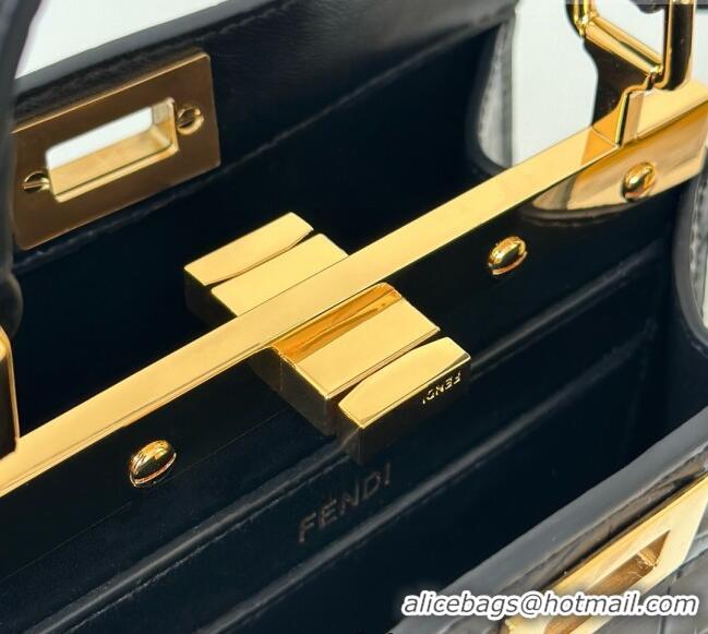 Best Quality Fendi Peekaboo ISeeU Petite Bag in Crocodile Embossed Leather 66805 Black 2025