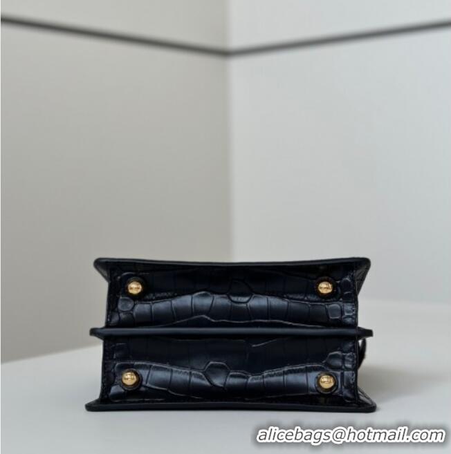 Best Quality Fendi Peekaboo ISeeU Petite Bag in Crocodile Embossed Leather 66805 Black 2025