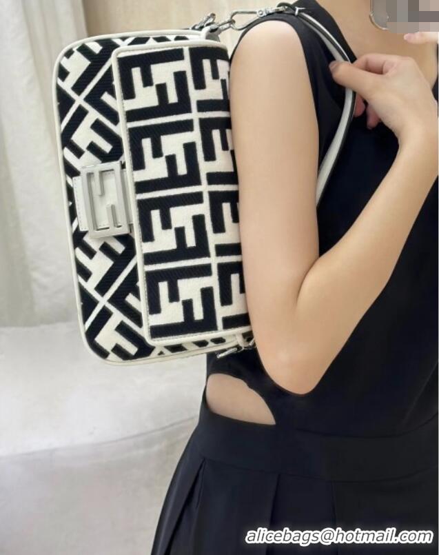 Buy Fashionable Fendi Baguette Medium Bag in Canvas with FF embroidery 0159M Black/White 2025