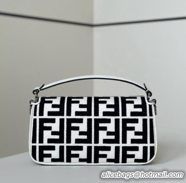 Buy Fashionable Fendi Baguette Medium Bag in Canvas with FF embroidery 0159M Black/White 2025