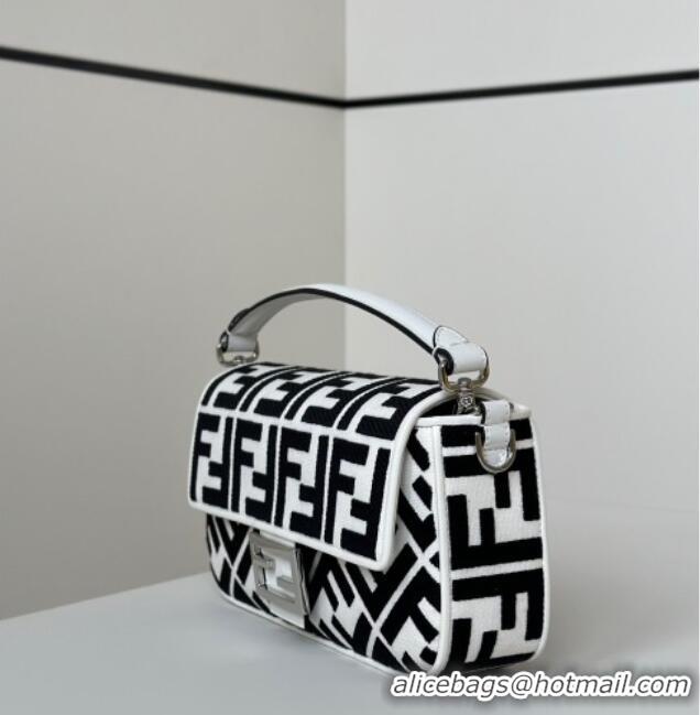 Buy Fashionable Fendi Baguette Medium Bag in Canvas with FF embroidery 0159M Black/White 2025