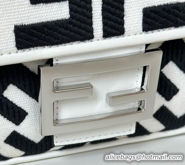 Buy Fashionable Fendi Baguette Medium Bag in Canvas with FF embroidery 0159M Black/White 2025