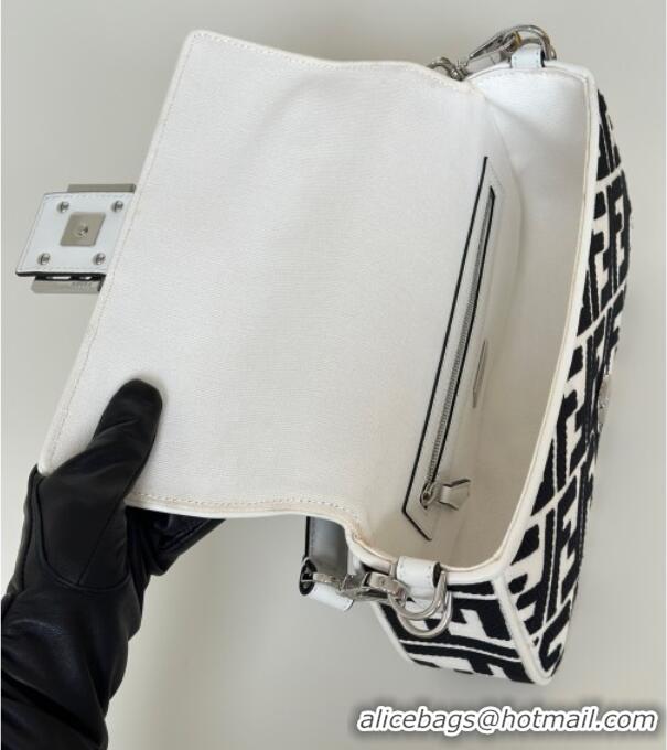 Buy Fashionable Fendi Baguette Medium Bag in Canvas with FF embroidery 0159M Black/White 2025