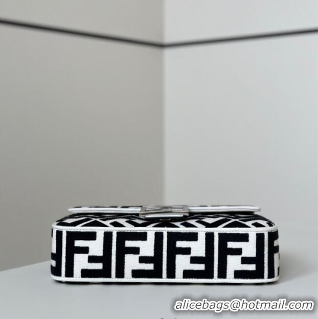 Buy Fashionable Fendi Baguette Medium Bag in Canvas with FF embroidery 0159M Black/White 2025